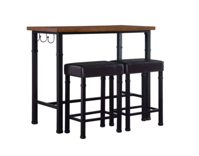 Juego de mesa de bar Linon decoración del hogar marrón oxidado cómodos asientos acolchados 3 piezas Foto 1 de 4