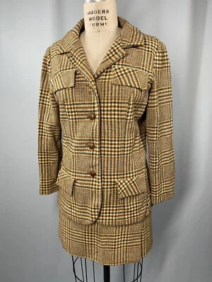 Vintage MINI Skirt Suit SIZE MEDIUM brown tweed DONNKENNY 70s 60s short wool - Image 1 of 4
