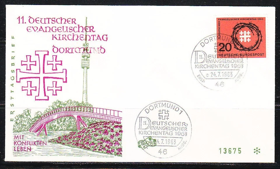 Germany 1963 FDC cover Meeting of German Protestants Mi 405 Sc 866 Bridge,TV  - Image 1 of 1