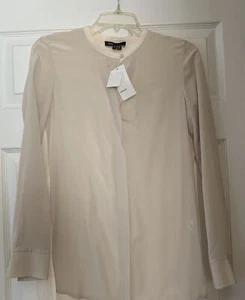 NWT VINCE Long Sleeve Color Block Band $295 Silk Tunic Latte / Ivory *size 4* - Picture 1 of 9