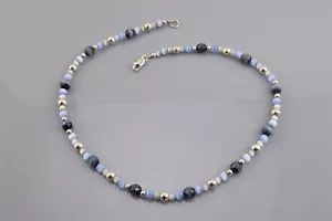 "Collar de plata esterlina 6mm azul pulido cuentas redondas 925 12g 15" - Imagen 1 de 5