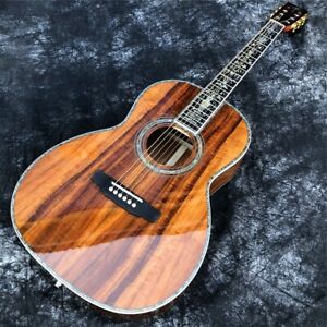 39" All Koa Wood OOO Type Acoustic Guitar Abalone Flower Inlay Ebony Fingerboard