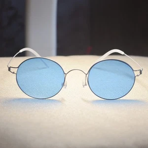 Retro Runde Titan Sonnenbrille Herren Silber Gestell Himmelblaue Gläser Sonnenbrille UV400 - Bild 1 von 9
