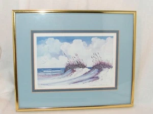 Vintage Beach Seascape Framed & Matted Art by Fran Hancock . 255/1000 . Signed - Picture 1 of 7
