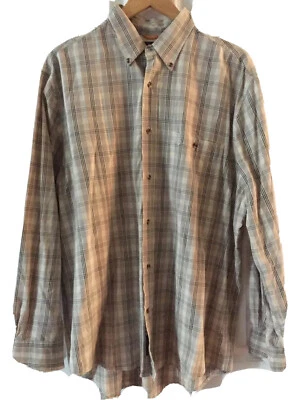 Timberland Hombre Camisa Talla L Cuadros Manga Larga Marrón Caqui Botón Algodón Foto 1 de 4