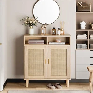 Sideboard Buffet Cabinet Rattan Cabinet w/2 Doors/Shelf ,Kitchen Storage Cabinet - Picture 1 of 9