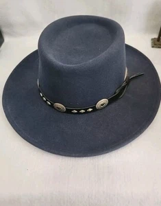 GOLDEN GATE HAT COMPANY Blue Leather/Feather Band 100% Wool Hat Size Small - Picture 1 of 4