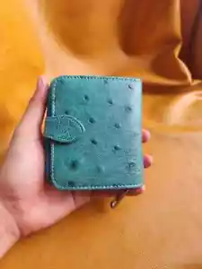 Green 100% Genuine Ostrich Leather Card Holder Real Skin Unisex Wallet-Handmade - Picture 1 of 8