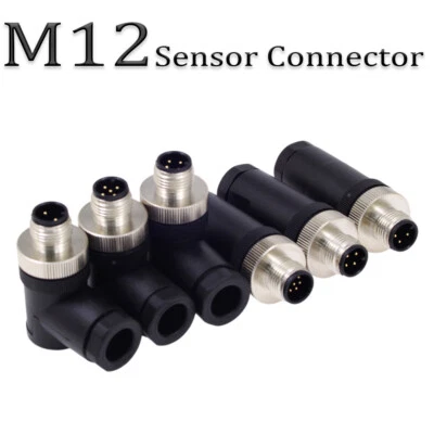 M12 Sensor Connector 3 4 5 8 Pin Sensor Adapter Male/Female Straight/Angled Plug - Image 1 of 4