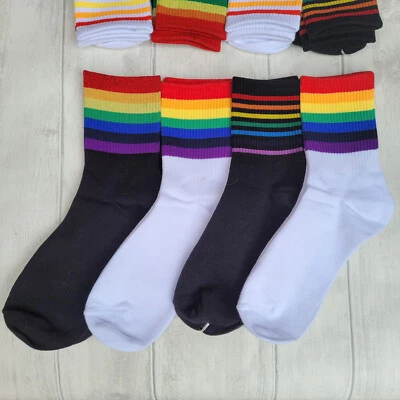 CALCETINES ARCO IRIS LGBTQ+ - talla 4-7, negro/blanco, rayas gruesas/delgadas - ENVÍO GRATUITO Foto 1 de 4