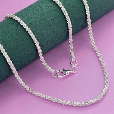 Collar de cadena de cuerda brillante corte diamante plata esterlina 925 para hombre y mujer #N274 Foto 1 de 4