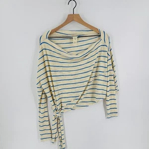 Top We The Free Free People a Rayas Corbata Frontal XS Beige Azul Manga Larga - Imagen 1 de 7