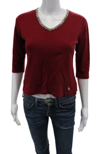 Burberry London Girls Cotton Short Sleeve V-neck Lined Top Red Size S - Picture 1 of 6