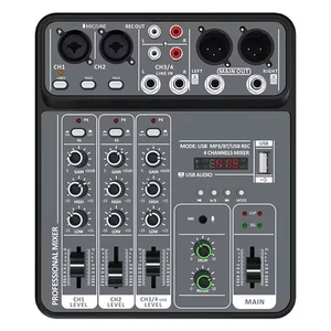 4 Channel Audio Mixer with 48V Phantom Power, USB, Bluetooth for Karaoke & DJ - Picture 1 of 14