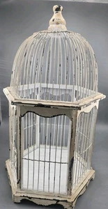 Vintage Bird Cage Wire & Wood Dome Top Birdcage Hinged Bottom For Cleaning  - Picture 1 of 10