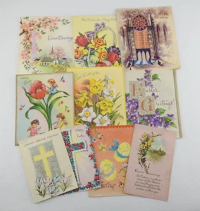 Vintage Easter Greeting Card Lot 10pc Lot Flowers Cross - Picture 1 of 6
