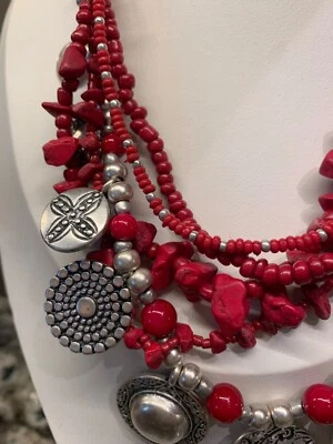 rebecca collection for chicos cherry & silver-tone bib design genuine howlite - Image 1 of 4