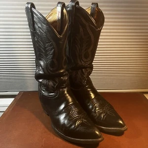 Tony Lama Men's Sz 8EE Black Leather Pointed Toe Pull On Cowboy Boots #2923 USA - Picture 1 of 21