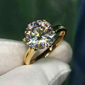 2Ct Certified Moissanite Set Solitaire Engagement Ring In Solid 10K Yellow Gold - Picture 1 of 6