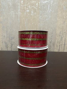 2 Christmas Wreath Maker Deco Mesh with Green  Stripes 2.5x 25Y - Picture 1 of 2