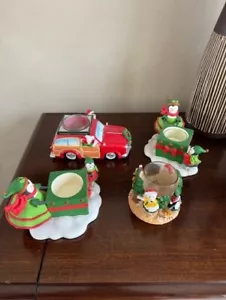 Yankee Candle Santa Penguin Deer Car Christmas Beach Votive Candle Holder Lot - Picture 1 of 13