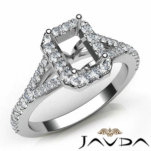 Conjunto de anillo de compromiso clásico de diamantes semi montura esmeralda de 4 puntas con halo pavé 0,50 quilates - Imagen 1 de 29