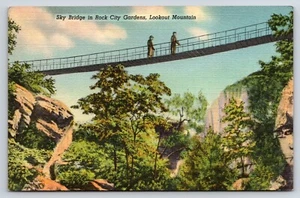 Postal de lino de colección Sky Bridge en Rock City Gardens, Lookout Mountain, GA de colección - Imagen 1 de 2