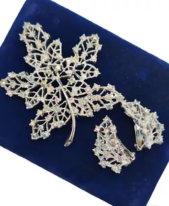 Set orecchini clip spilla foglia acero pizzo strass DODDS AB vintage firmati - Foto 1 di 13
