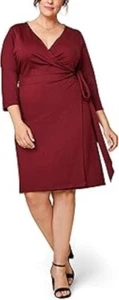 Women Ponte wrap dress Burgundy 1X by Seek No Further - Picture 1 of 6