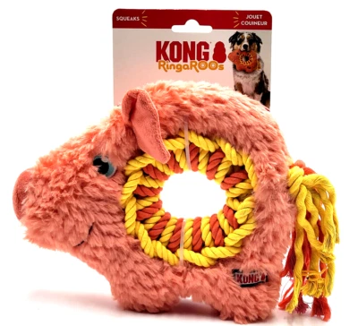 KONG Ringarooz Elefante Med Rosa Fácil Agarre Chirriante Tirar y Masticar Perro Cuerda Juguete 10x8" Foto 1 de 4