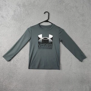 Under Armour Shirt Boys 7 Grey Center Logo Long sleeve Crew Neck T-shirt Dry Fit - Picture 1 of 14