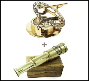 Telescopio marinero caja de madera vidrio espía reloj de sol brújula regalo de Navidad niños - Imagen 1 de 8