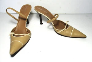 Sergio Rossi Slingback Pumps EUR 38.5 US 7.5 Tan Beige Leather Pointed Toe - Picture 1 of 7