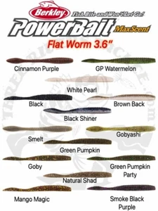 SALE - 3.6" Berkley PowerBait MaxScent Flat Worm Drop Shot Lure - Choose Color - Picture 1 of 15