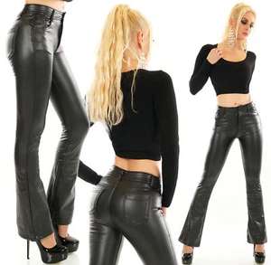 Damen Hose Wetlook Lederlook Kunstleder Bootcut Jeans High Waist Milax-Fashion - Bild 1 von 7