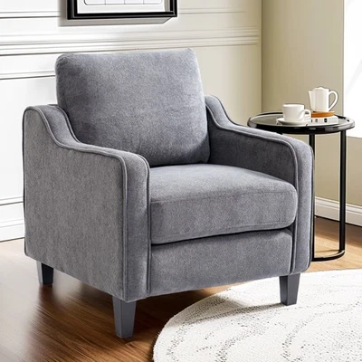 FLEXISPOT 舒适雪尼尔内饰扶手椅,中世纪现代卧室椅 — 第 1/4 张图片