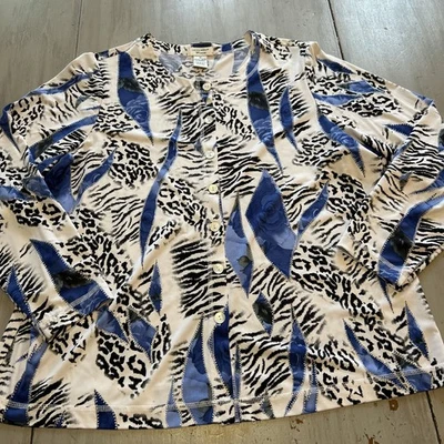 Рубашка на пуговицах Laura Ashley черная белая синяя с анималистическим принтом цветочный узор 1X искусство носить - Изображение 1 из 4