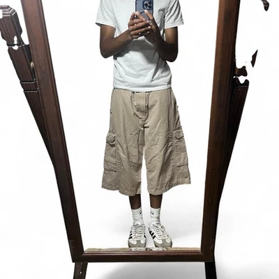 Baggy Y2K DKNY Men’s Cargo Shorts Size 38 Long Length Beige Skater Hip Hop - Image 1 of 4