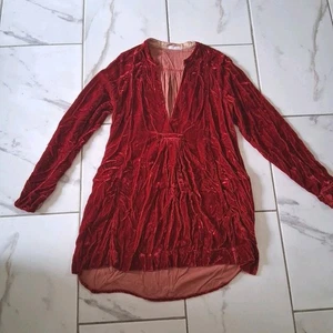 Free People x CP Shades Jacey Red Velvet Tunic Shirt Dress Size S A8 - Picture 1 of 11