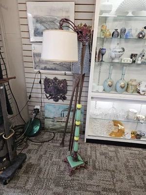 Vintage Art Deco Uranium Glass and Jadeite Floor  Bridge Lamp Works - Image 1 of 4