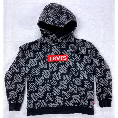 Sudadera con Capucha Levis Niños Talla 7 Negra Gris Logo Estampado Pullover Foto 1 de 4
