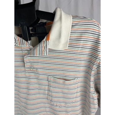 Striped Polo Shirt Mens Size L Short Sleeve Cream Cotton Pocket Casual - Image 1 of 4