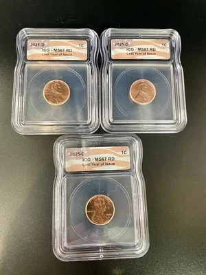 2025-D ICG MS67 RD – Last Year of Issue – Lot of 3 - Image 1 of 2