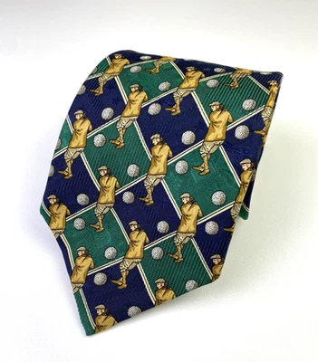 Corbata de golf Robert Talbott para hombre de seda verde azul dorado L:57" W:3,75" Foto 1 de 4