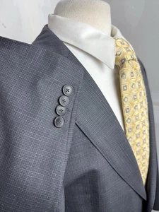 Hugo Boss Mens Gingham Check Super 100 Wool Stitch Lapel Suit 44 L Pants 38 X 33 - Picture 1 of 13