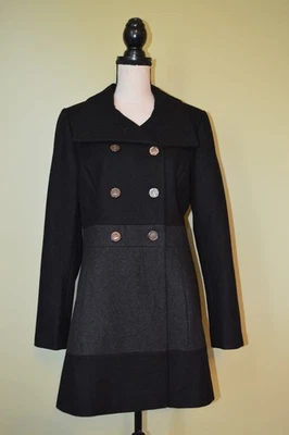 Abrigo Guess Negro Gris Oscuro Mezcla Lana Mujer Grande Doble Pecho Usado en Excelente Condición Foto 1 de 4