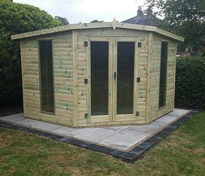 7X7 CORNER HOUSE SUMMERHOUSE GARDEN ROOM OFFICE HEAVY DUTY TANALISED TREATED - Picture 1 of 12