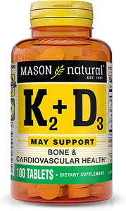 Mason Natural Vitamin K2 Plus D3, 100 Tablets Dietary Supplement with 3-day Dle. - Picture 1 of 12