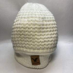 Ditorre Leather Eagle Patch Cream Knit Beanie Cap Medium/Large - Picture 1 of 3