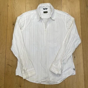 Mens Kenzo Shirt L Large White Striped Long Sleeve 1/4 Button Casual Top - Picture 1 of 15